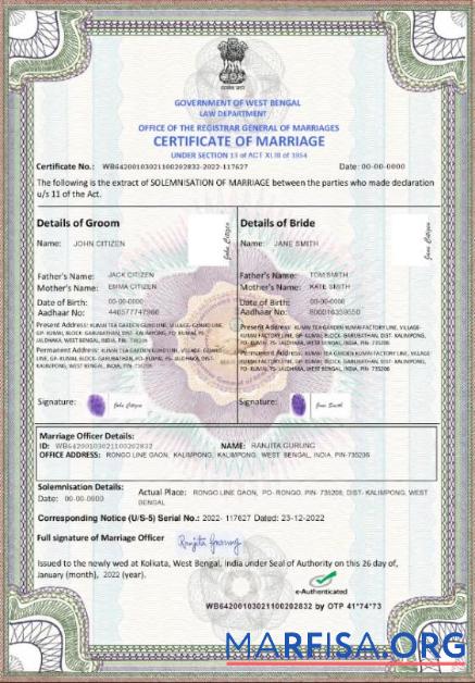 Printable India marriage certificate template in PSD format, fully editable